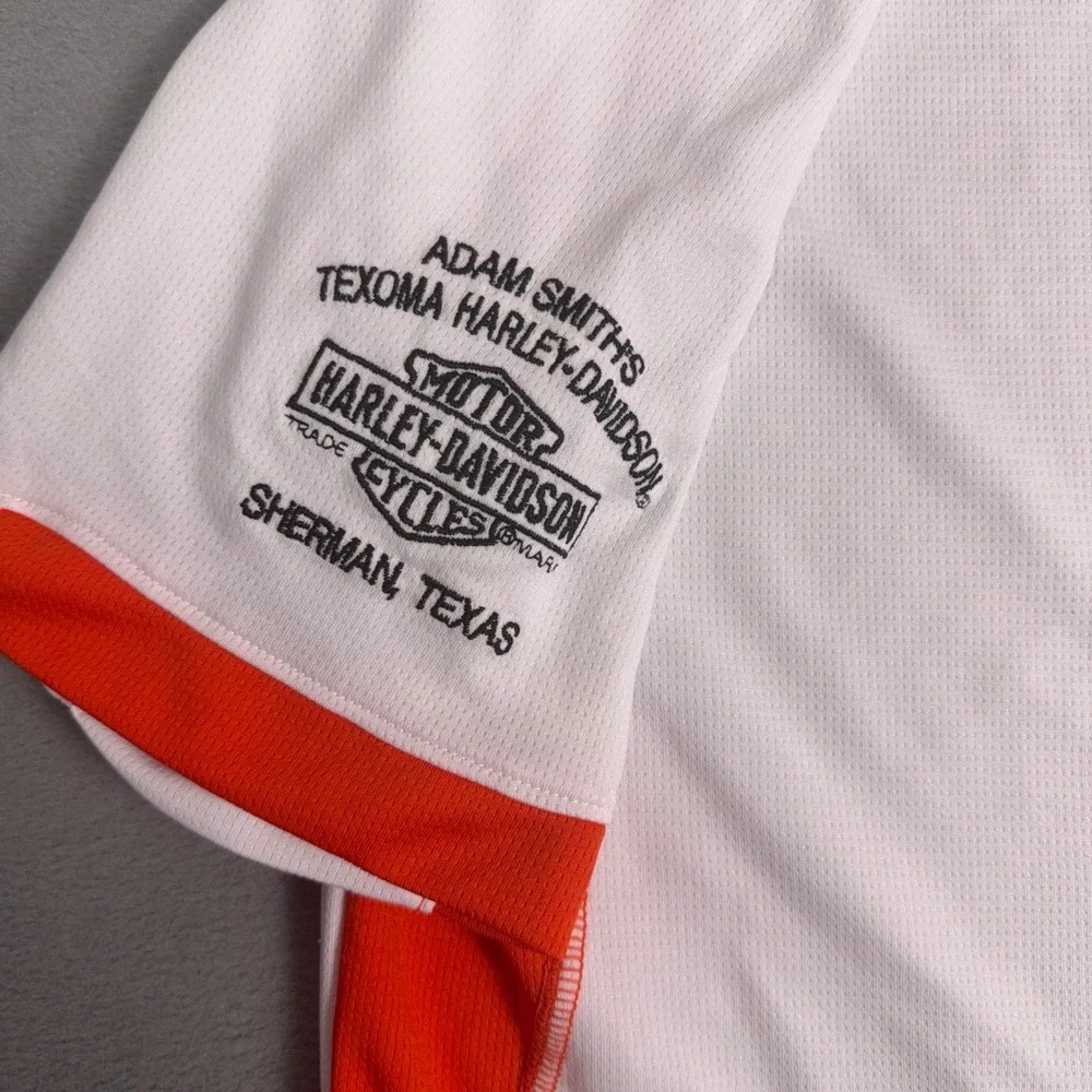 Harley Davidson Performance V Neck T Shirt White Orange Dealer Texoma TX L - Picture 3 of 7